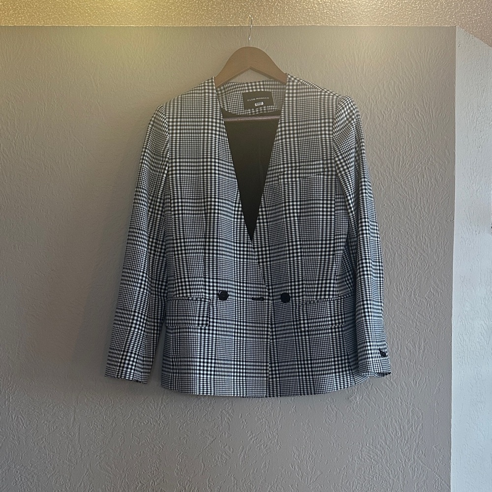 Club Monaco Black and White Checkered Blazer